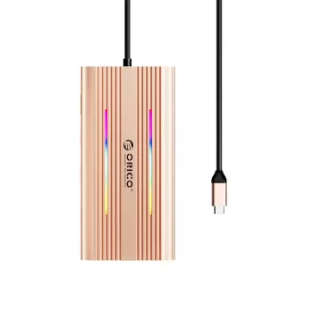 ORICO XDR 12-in-1 USB-C dokovacia stanica RGB, 2x USB-A, 1x USB-C PD 100W, 2x HDMI 4K 60Hz, VGA, RJ45 Gigabit, čítačka SD & microSD kariet - Rose Gold
