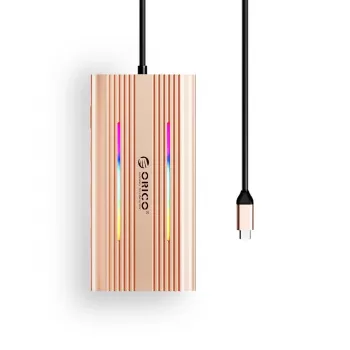 ORICO XDR 12-in-1 USB-C dokovacia stanica RGB, 3x USB-A, USB-C PD 100W, HDMI 4K, VGA, RJ45 Gigabit, čítačka SD/microSD kariet - Rose Gold
