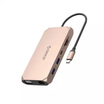 ORICO XCR 12-in-1 USB-C dokovacia stanica s 100W PD, HDMI, VGA, Gigabit Ethernet, SD/microSD, ružové zlato