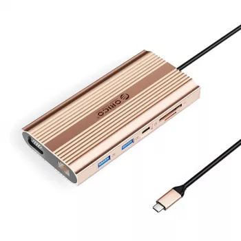 ORICO XDR 12-in-1 USB-C dokovacia stanica s 100W PD, HDMI 4K, VGA, Gigabit Ethernet, čítačka SD/microSD kariet - ružové zlato