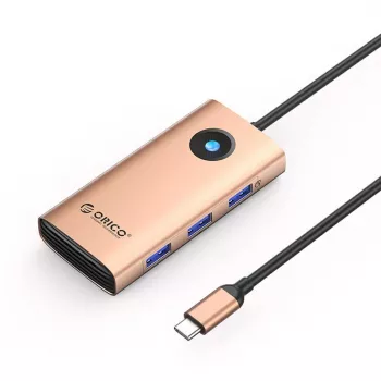 ORICO PW11 USB-C 6-in-1 hub dokovacia stanica s 3x USB-A 3.0, 1x USB-C 3.0, 1x USB-C PD 100W, 1x HDMI 4K 30Hz - ružové zlato