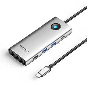ORICO PW11 USB-C 8-in-1 dokovacia stanica, 2x USB-A 3.0, 1x USB-A 2.0, 1x USB-C 3.0, 1x USB-C PD 100W, 1x HDMI 4K 60Hz, 1x VGA 1080P 60Hz, 1x RJ45 Gigabit Ethernet, strieborná