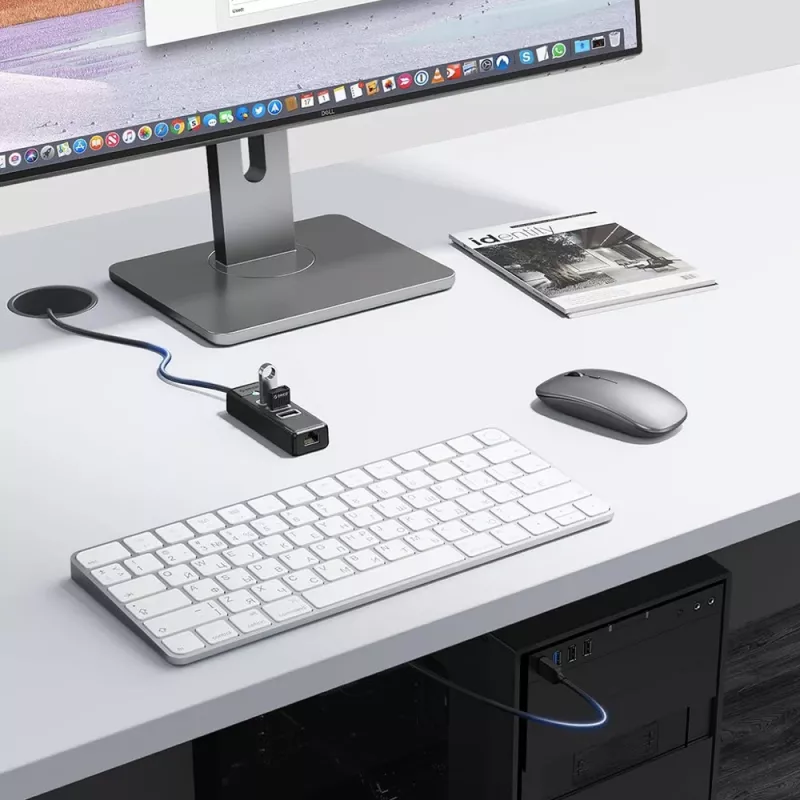 ORICO PW3UR25-U3 4-portový USB hub s 3x USB-A 3.0 a 2.5G Ethernet, 1m kábel, čierny