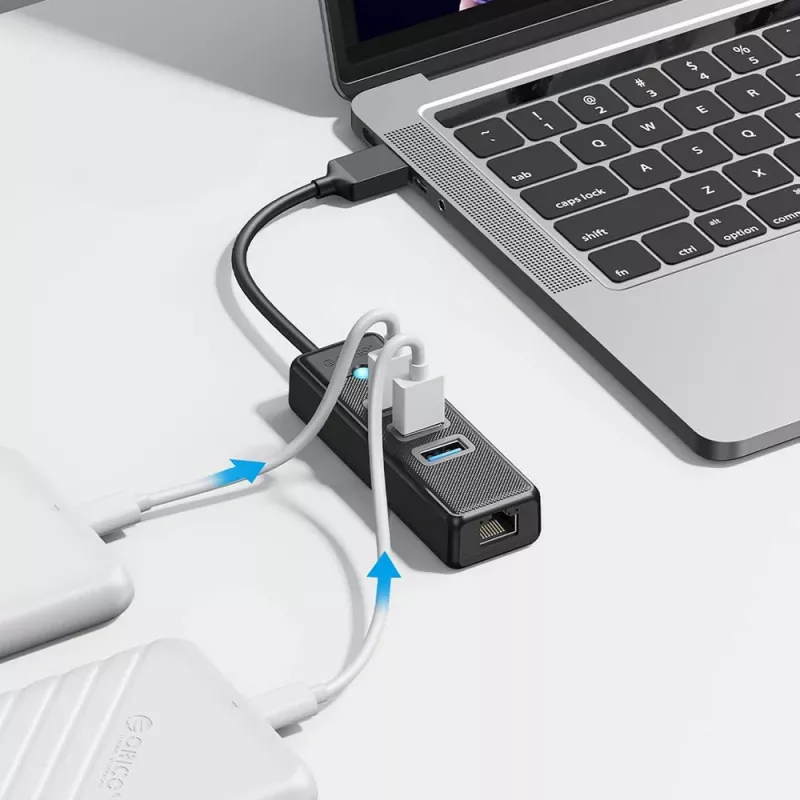ORICO PW3UR25-U3 4-portový USB 3.0 hub s 2.5G Ethernet adaptérom, 1,8m kábel, čierny