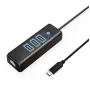 ORICO PW3UR25-C3 USB-C hub 4-portový 3x USB-A 3.0 1x RJ45 2.5G Ethernet 1.8m čierny