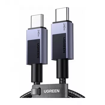 UGREEN L513 USB-C na USB-C kábel 240W PD3.1 480Mbps nylonový pletený hliníkové puzdro integrovaný viazač káblov 1m sivá (45067)