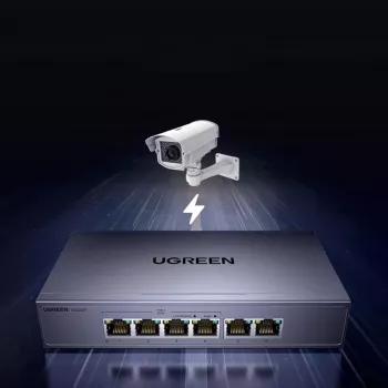 Ugreen 6-portový Gigabit Ethernet switch s PoE+ - sivá