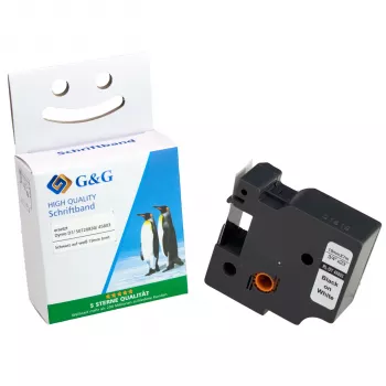 G&G etiketová páska 12mm x 7m biela na čiernej kompatibilná s DYMO 45013