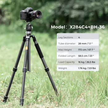 K&F Concept X284C4 karbónový statív s BH-36 guľovou hlavou, 172 cm / 67,7