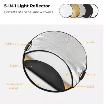 K&F Concept 5-in-1 okrúhly fotografický reflektor s rukoväťou 80cm (32