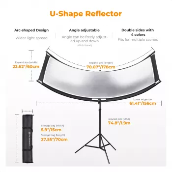K&F Concept U-Shape 4-in-1 zakrivený reflektor 180x60cm so stojanom na svetlo a taškou
