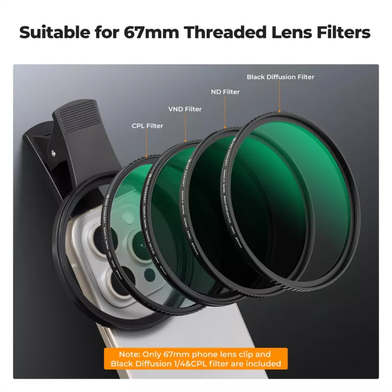 KF 2-in-1 sada filtrov Black Diffusion 1/4 + CPL Phone 67 mm Clip-On