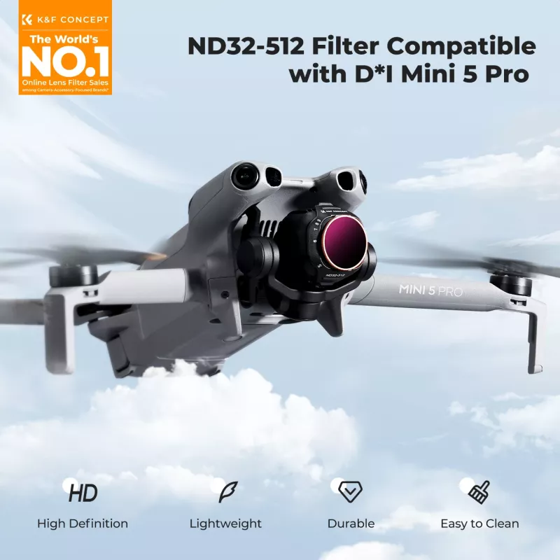 K&F variabilný ND filter ND32-ND512 pre dron DJI Mini 5 Pro, AGC sklo, KF02.0004