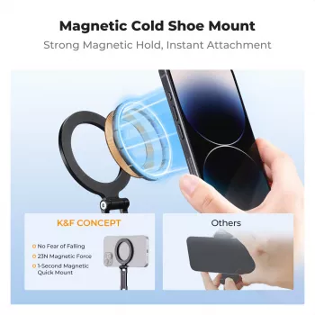 KF magnetický MagSafe držiak na telefón so závitom 1/4 palca a Cold Shoe - čierny (KF31.196)