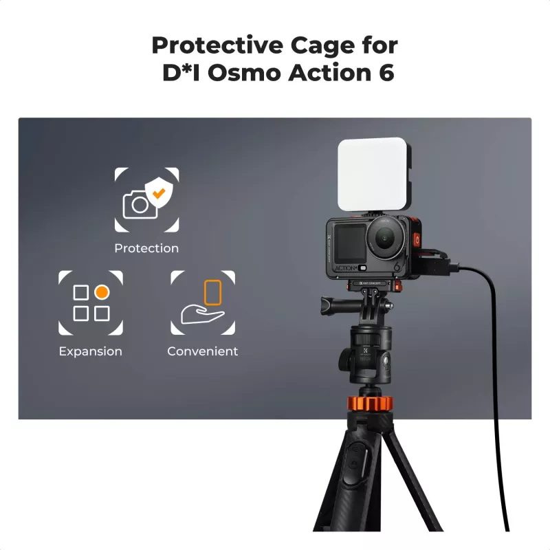 KF rámový držiak camera cage pre DJI Osmo Action 6, kov, čierny, KF12.0026