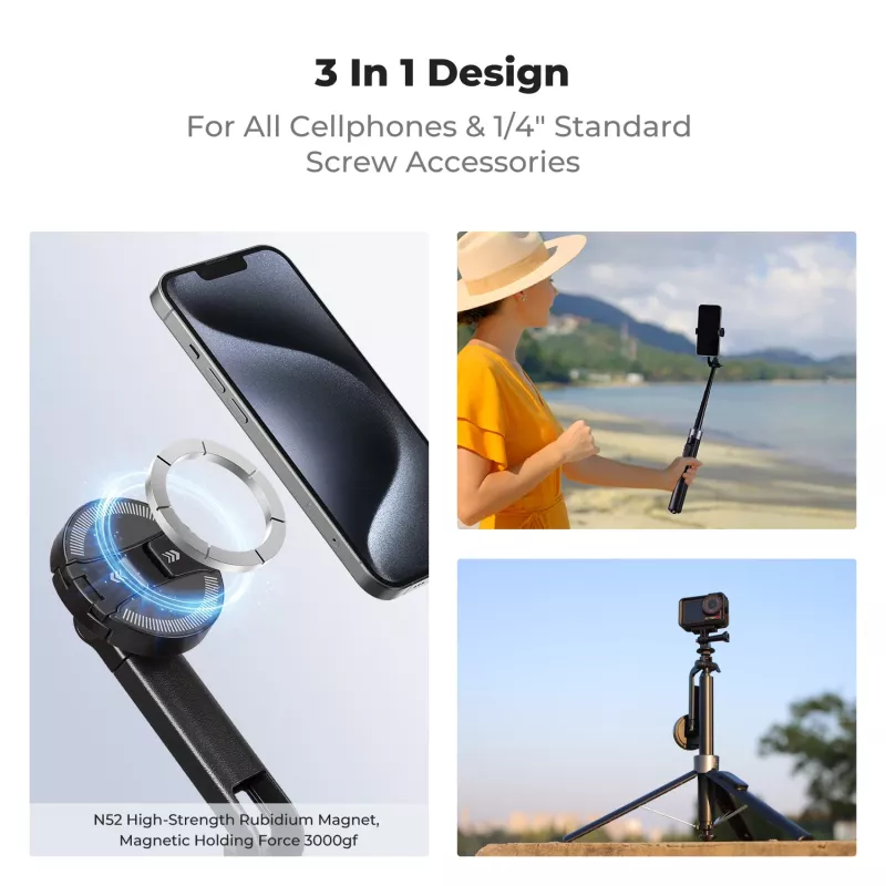 K&F Concept X97-C selfie tyč statív 180 cm s magnetickým držiakom MagSafe a Bluetooth diaľkovým spúšťačom (čierny)