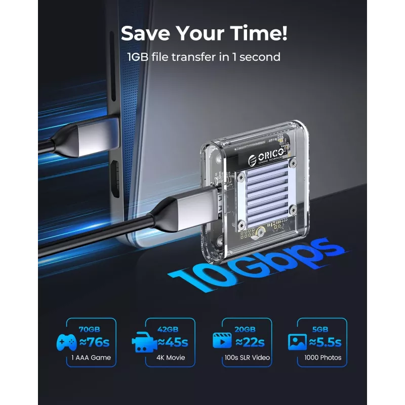 Orico TC20-M2-10G M.2 NVMe USB-C 3.2 SSD puzdro - transparentné