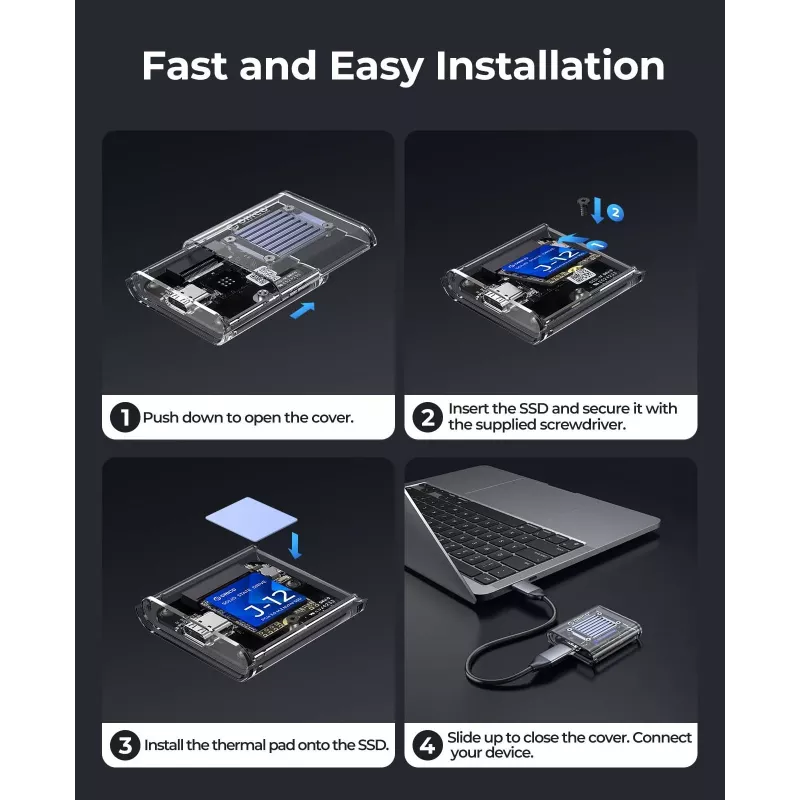 Orico TC20-M2-10G M.2 NVMe USB-C 3.2 SSD puzdro - transparentné