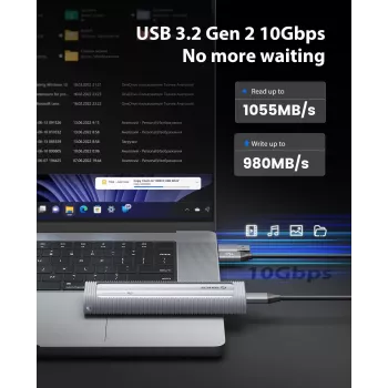 ORICO AXM2-G2 M.2 NVMe USB-C 10Gbps puzdro - sivá