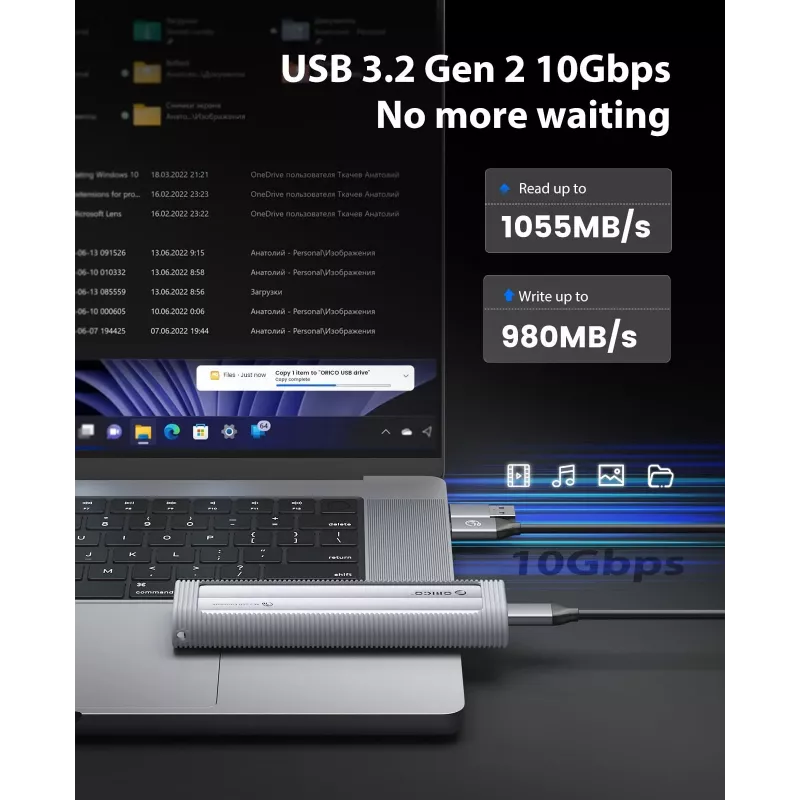 ORICO AXM2-G2 M.2 NVMe USB-C 10Gbps puzdro - sivá