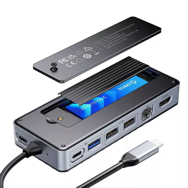 ORICO OM28PR-G2 Dokovacia stanica USB-C s puzdrom na SSD M.2, 1x USB-A 3.2, 1x USB-C 3.2, 2x USB-A 2.0, 1x HDMI, 1x Ethernet - Čierna