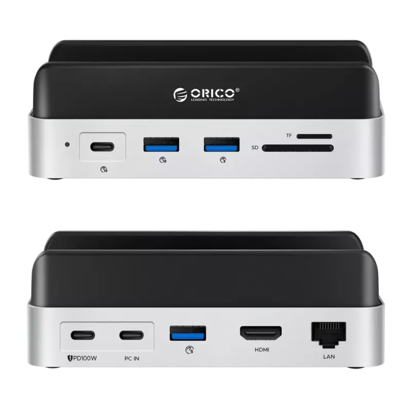 ORICO MiniDock 10-in-1 USB-C dokovacia stanica s M.2 NVMe/SATA SSD puzdrom - strieborná