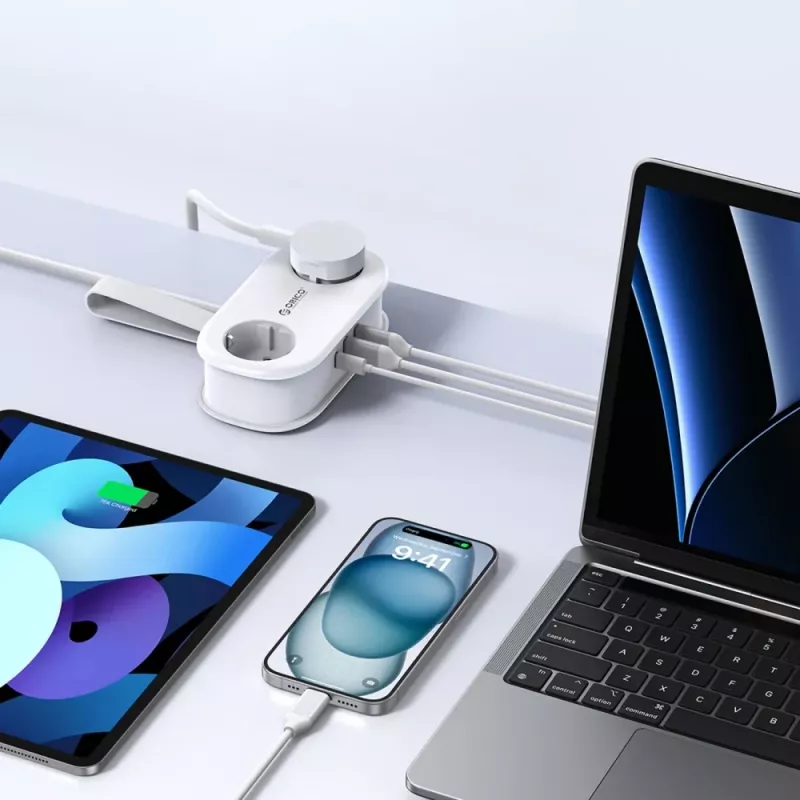 ORICO AP3 20W GaN predlžovací kábel 5-in-1 2x AC + 2x USB-A + 1x USB-C - biely