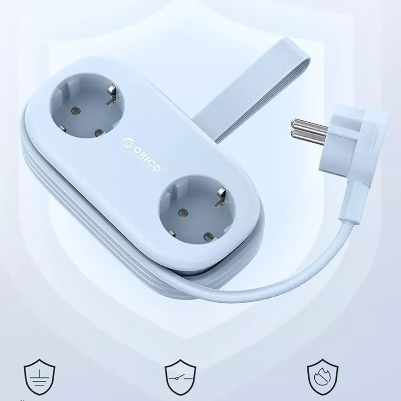 ORICO AP3 20W GaN predlžovací kábel 5-in-1, 2x AC + 2x USB-A + 1x USB-C, modrý
