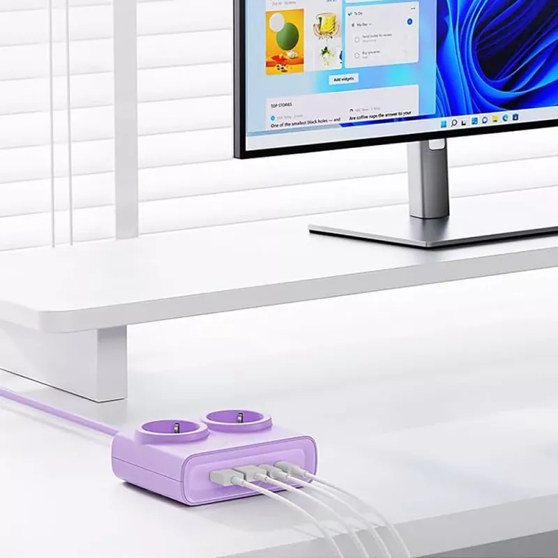ORICO PDC25 25W 6-in-1 predlžovací kábel s 2 AC zásuvkami, 2 USB-A a 2 USB-C portami - fialový