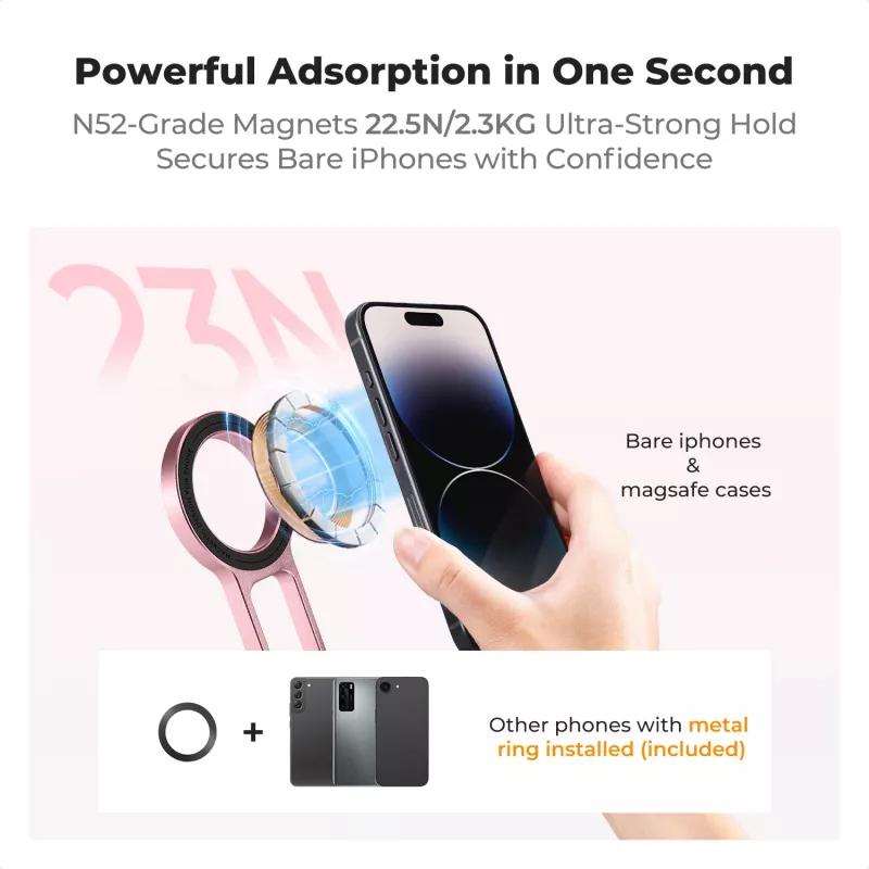 KF 3-in-1 Magnetický držiak na telefón stojan rukoväť stolový stojan pre iPhone MagSafe ružový