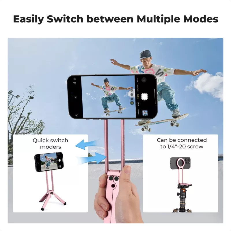 KF 3-in-1 Magnetický držiak na telefón stojan rukoväť stolový stojan pre iPhone MagSafe ružový