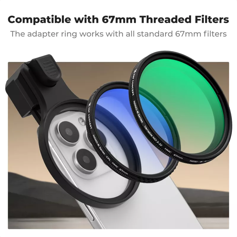 K&F Concept KF15.0026 Variabilný ND filter ND2-ND32 67mm Clip-On pre smartphone