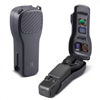 KF tvrdé PC ochranné puzdro pre DJI Osmo Pocket 3/4 s popruhom - čierna