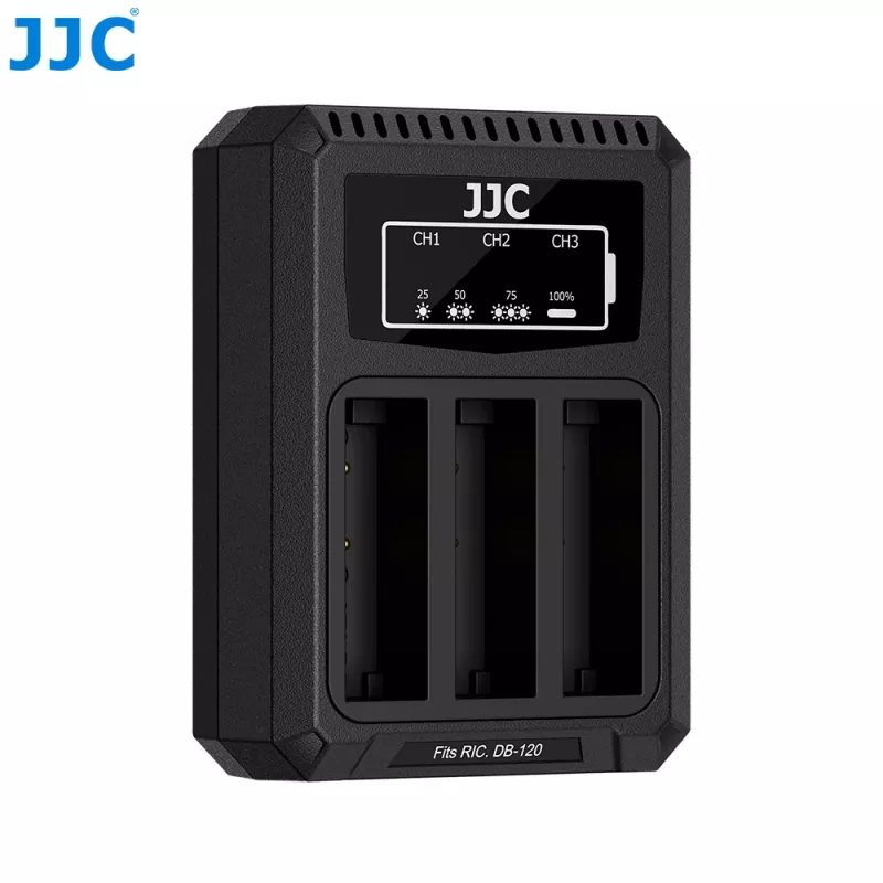 JJC trojitá USB nabíjačka batérií pre Ricoh DB-120 (3 sloty) - DCH-DB120TC