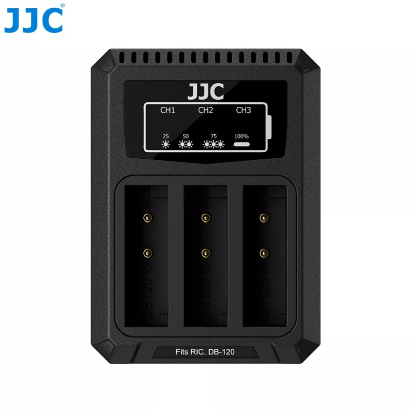 JJC trojitá USB nabíjačka batérií pre Ricoh DB-120 (3 sloty) - DCH-DB120TC