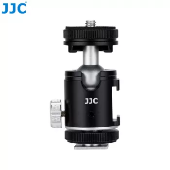 JJC BH-SM1 3D mini guľová hlava z hliníkovej zliatiny s 3 svetlicami, 1/4 palcová skrutka, čierna