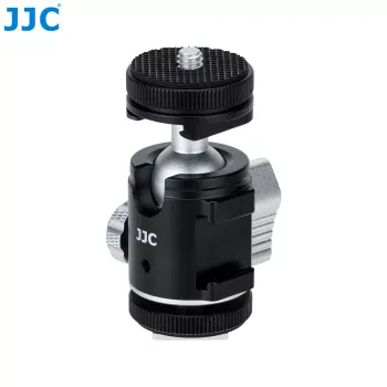 JJC BH-SM1 3D mini guľová hlava z hliníkovej zliatiny s 3 svetlicami, 1/4 palcová skrutka, čierna