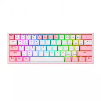 Redragon Fizz Pro K616 60% tri-módová mechanická herná klávesnica, biela/ružová, RGB, hot-swappable, 1600mAh