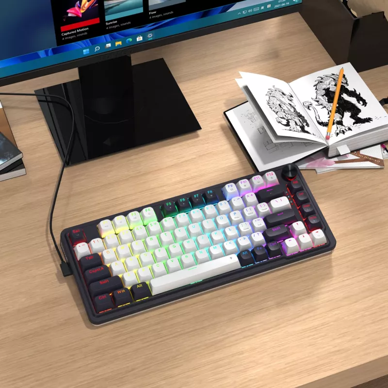 Redragon Ucal Magnetic K673WB-RGB-M 75% Tri-Mode mechanická herná klávesnica, biela/čierna