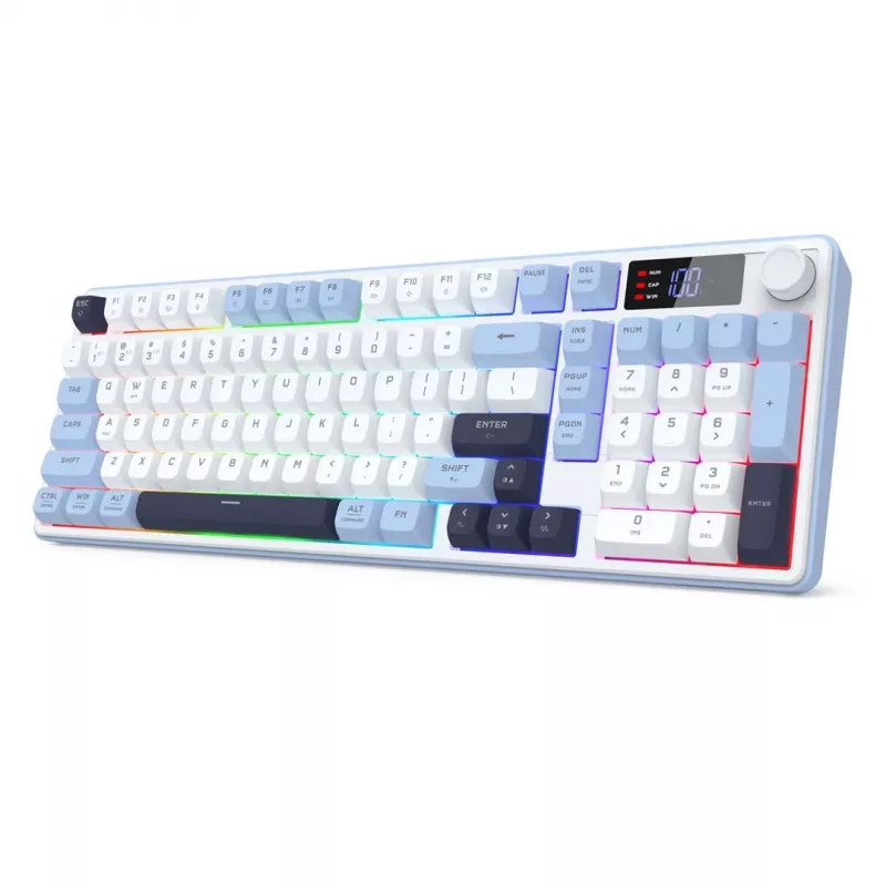 Redragon ARIA PRO K527WBL-PRO 75% Tri-Mode RGB mechanická klávesnica (biela/sivá s modrými akcentmi)