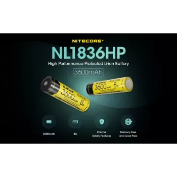 Nitecore NL1836HP 3600mAh 18650 Li-ion batéria Button Top