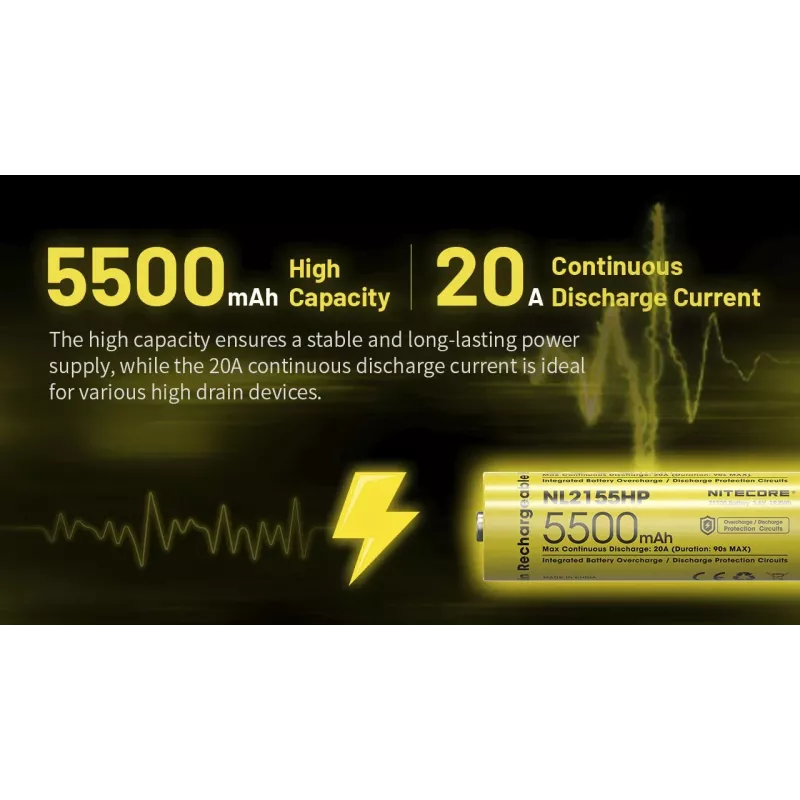 Nitecore NL2155HP 21700 Li-ion batéria 5500mAh 3.6V Button Top Protected