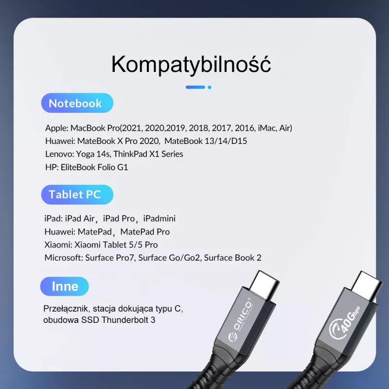 ORICO Thunderbolt 4 kábel USB-C 40 Gbit/s 8K60Hz PD 100W 2m čierny