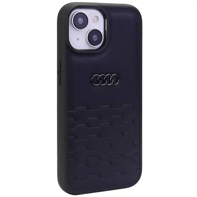 Audi GT syntetická koža tvrdé puzdro pre iPhone 15 Plus / 14 Plus 6,7 palca - čierna