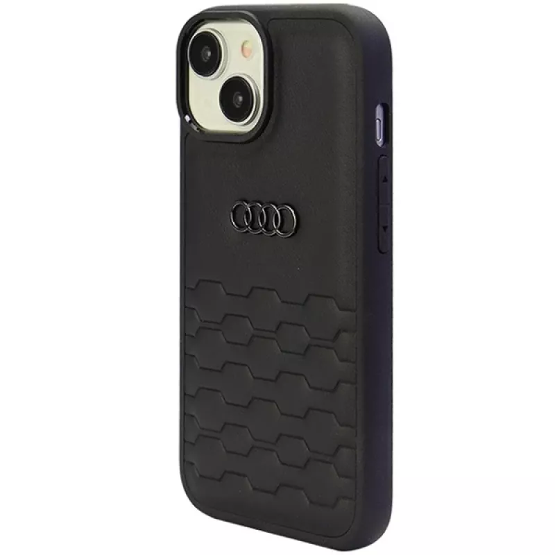 Audi GT syntetická koža tvrdé puzdro pre iPhone 15 Plus / 14 Plus 6,7 palca - čierna