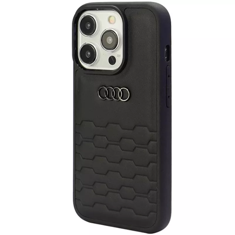 Audi GT syntetická koža tvrdé puzdro pre Apple iPhone 15 Pro Max 6,7 palca čierna
