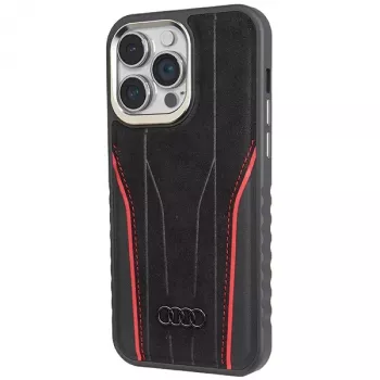 Audi pravá koža MagSafe iPhone 14 Pro 6,1 čierno-červené tvrdé puzdro AU-TPUPCMIP14P-R8/D3-RD