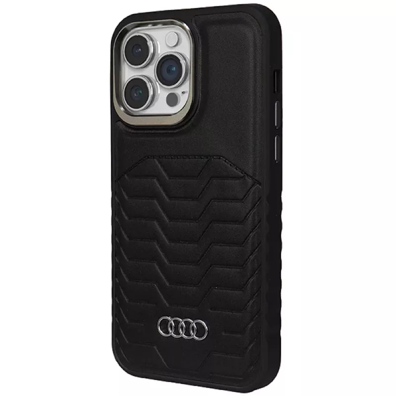 Audi syntetická koža MagSafe tvrdé puzdro pre Apple iPhone 14 Pro Max 6,7 palca čierna