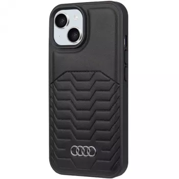 Audi syntetická koža MagSafe tvrdé puzdro pre iPhone 15 / 14 / 13 6,1 palca čierna