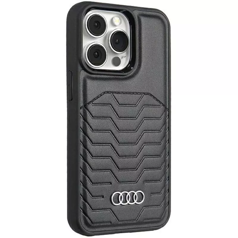 Audi syntetická koža MagSafe iPhone 15 Pro 6,1 tvrdé puzdro čierna